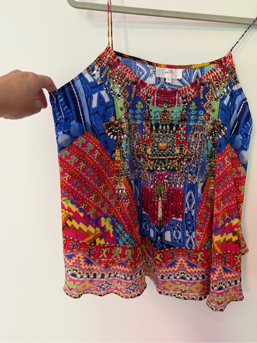 Camilla Silk Embellished Swing Cami Tank Top | Size 1 | Crystal Scarf Print - Picture 5 of 12